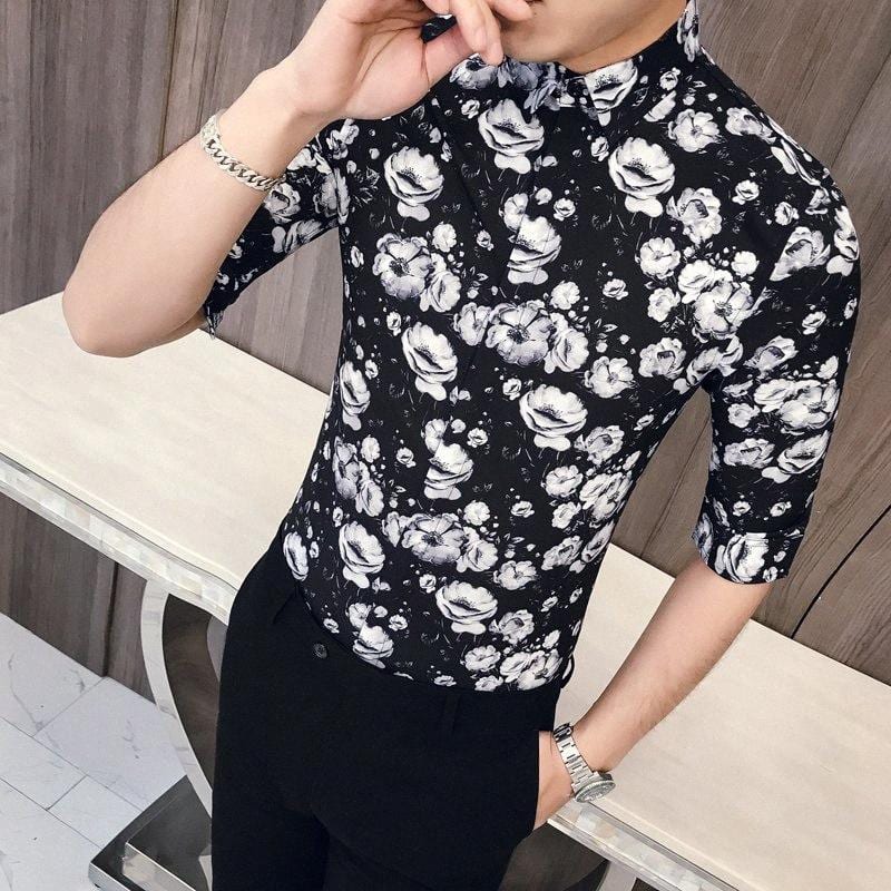 black and white floral printed shirt