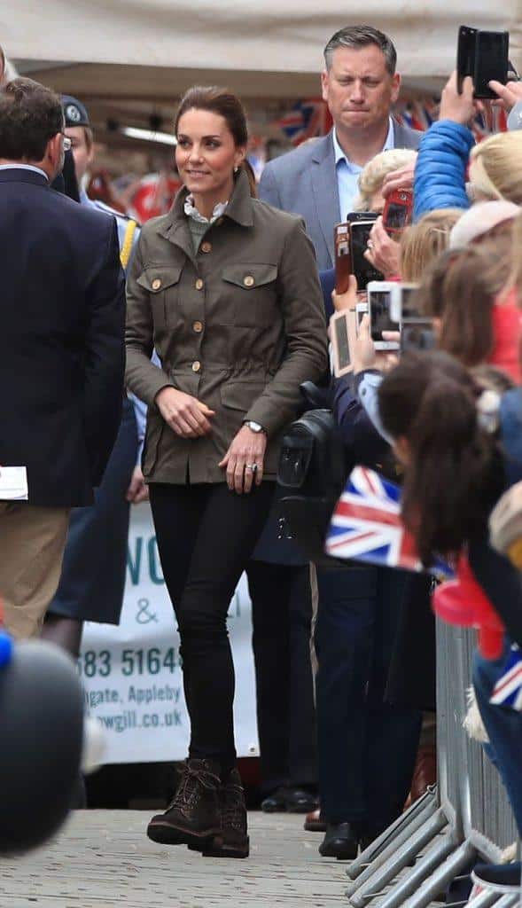 Duchess of Cambridge in olive jacket and skinny jeans
