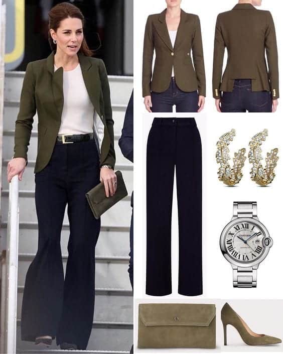 Kate Middleton's Outfits - 25 Best Dressing Styles Of Kate's Green blazer complete outfit