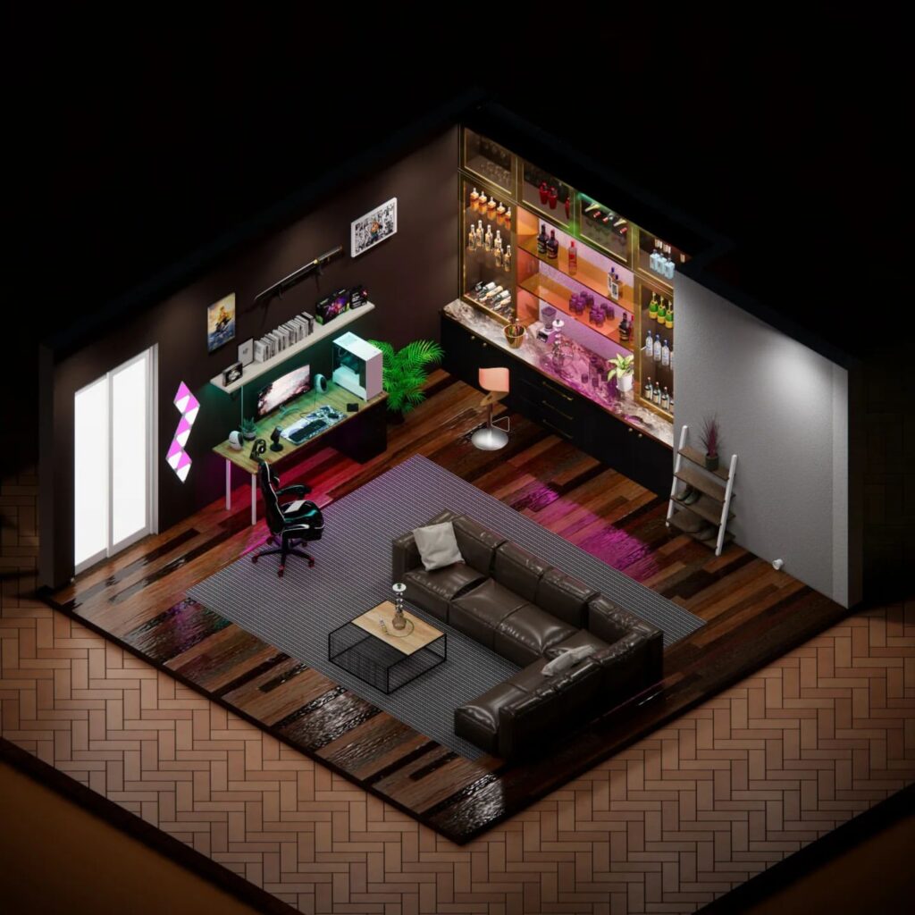 gaming room with sofa